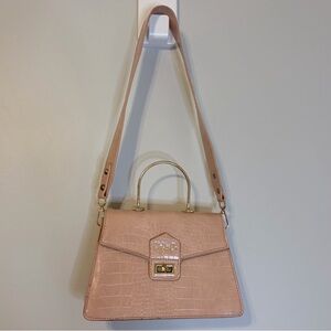 Blush Pink Croc-Embossed Shoulder Bag